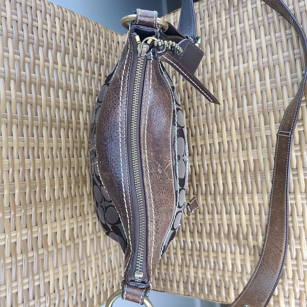 Coach 10402 Signature Jacquard Canvas Leather Brown Crossbody Shoulder Bag - Picture 16 of 16